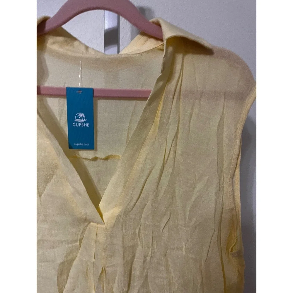NWT Cupshe Boho V-Neck Shirt Mini Dress Yellow Medium‎